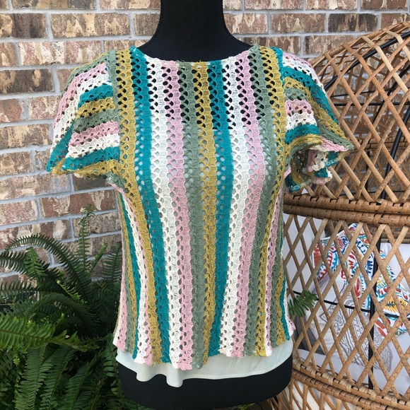 EVA FRANCO STRIPED CROCHET TOP - Picture 2 of 4